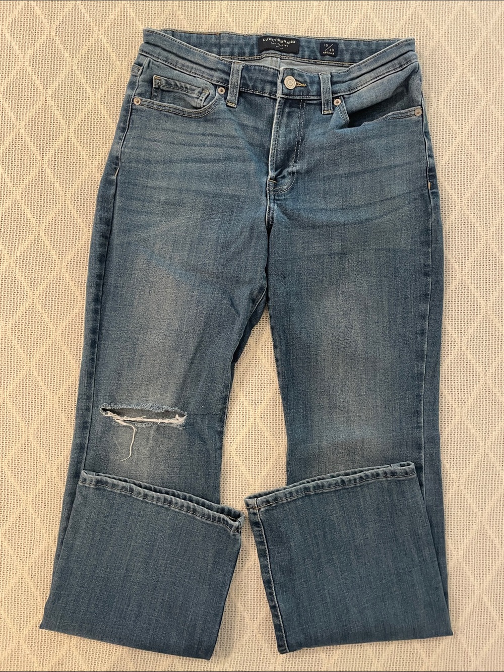 Lucky Brand Distressed Mid-Blue Straight-Leg Jeans